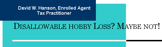 David W. Hanson, Tax Practitioner, Disallowable Hobby Loss?  Maybe Not!